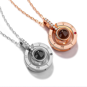 Rose Gold Silver 100 Languages I Love You Projection Pendant Necklace