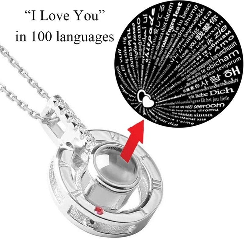 Rose Gold Silver 100 Languages I Love You Projection Pendant Necklace