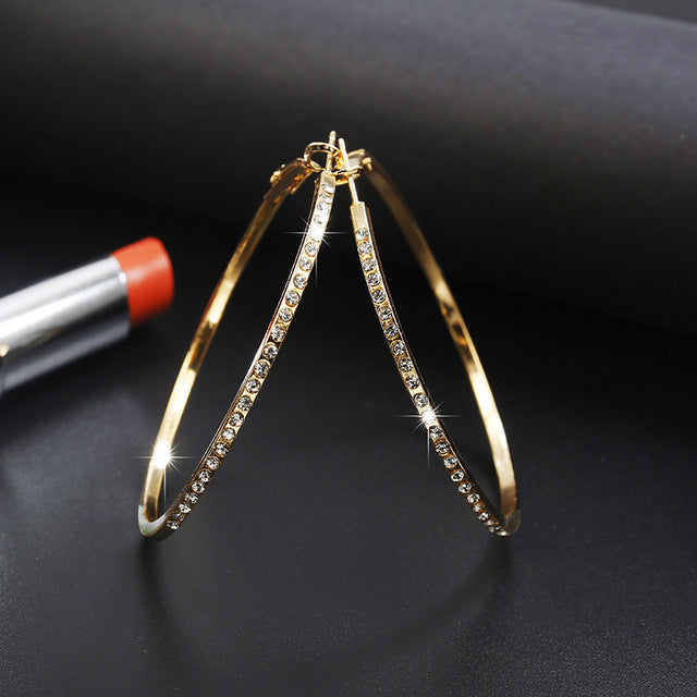 Fashion Hoop Earrings With Rhinestone Circle