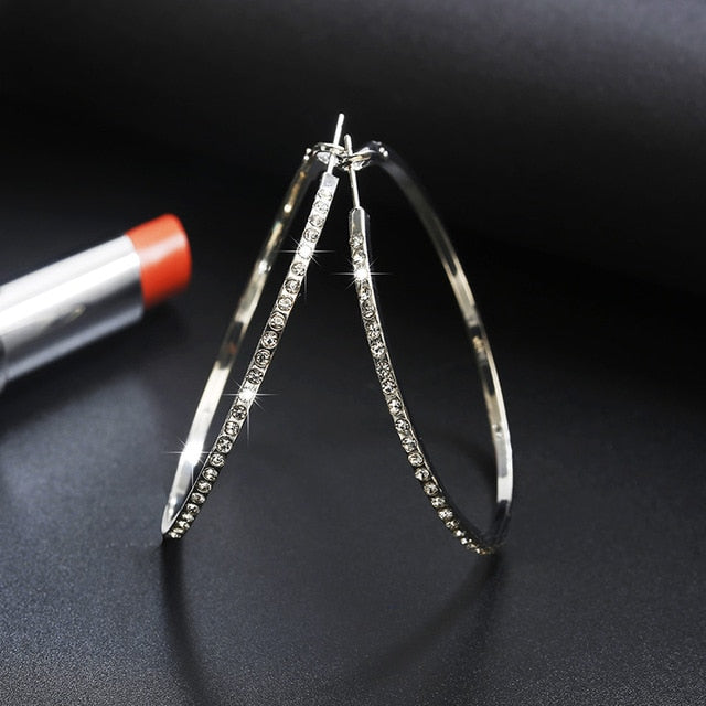 Fashion Hoop Earrings With Rhinestone Circle